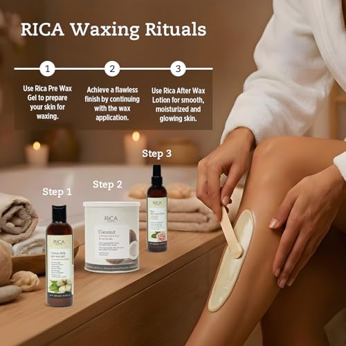 Image of Rica Coconut Liposoluble Painless Hair Removal Wax For Men & Women| Quick & Easy Tan Removal Waxing for Very Dry Skin| 800 ml, Pack of 1