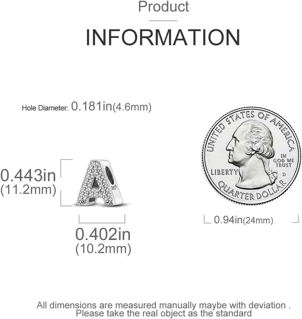 MULA 925 Sterling Silver Charms for Bracelets and Necklaces A-Z Alphabet Beads Dangle Pendants with 5A Cubic Zirconia Jewelry for Women - Image 4