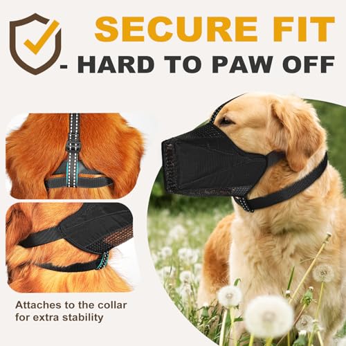 Image of Mesh Dog Muzzle, Breathable Soft Dog Muzzle with Reflective Straps for Secure Fit, Prevents Biting, Chewing Scavenging - Adjustable for Small Medium Large Dogs,Black,S