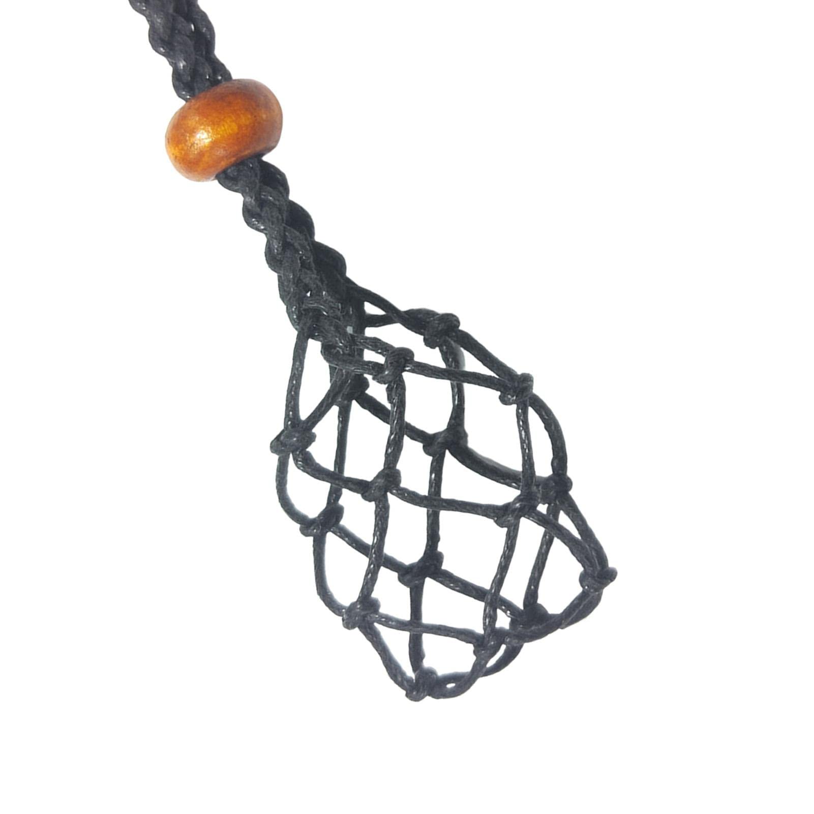 Porta collana di | Supporto per collane con gabbia di regolabile | Cordone per collana in pietra grezza al quarzo | Portapietra vuoto con rete per cristalli di corda pendente