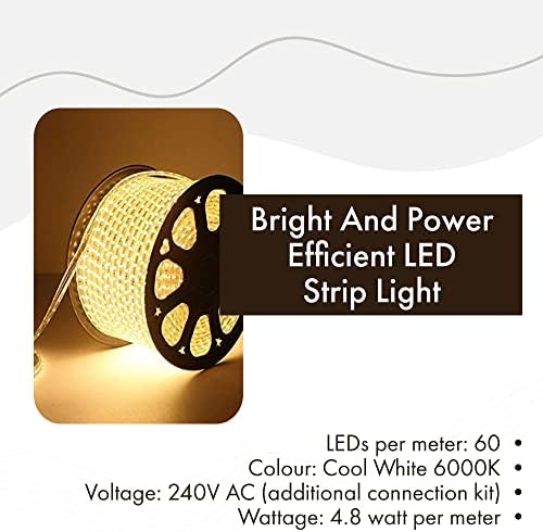 JSG Accessories® 240v LED Strip Light| IP65 Waterproof| 60 LEDs/m | 3528 SMD Warm White LEDs| 50000hrs Life Expectancy| Home/Office Decor| Highlight Stairs, Shelves, Interiors & Exteriors
