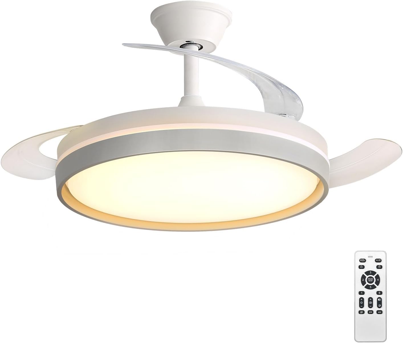 Ceiling Fan with LED Light 60W, with Remote Control, Ø42in, Timer, 6 Speeds, Retractable Blades, 3 Light Temperatures, Summer-Winter Function, 5600LM, Modern Minimalist White