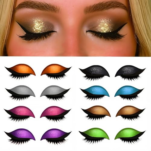 Lazy Eye Shadow Eyelash Patch with Lashes Attached Press on Eyeshadow Stickers for Eyes Eye Makeup Patches Fun Wig Hack and Lash Stick on Parches Para Maquillaje De Ojos Reusable Stencils Sticker