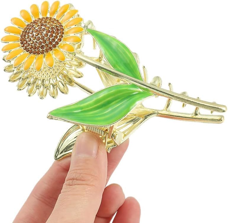 Image of Diversa Rhinestone Golden Claw Clip, Embellished Korean Clutcher, Non- Slip Metal Claw Clip for Girls, Fancy Clutcher for Women, Pack of 1 (Sunflower claw)