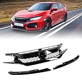  XTevu Frontgrill Im TypR-Stil, Glänzend Schwarz, Mit Scheinwerfer-Augenlidern, Ersatz, Kompatibel Mit Honda Civic 2016–2018 – Frontstoßstangengrill
