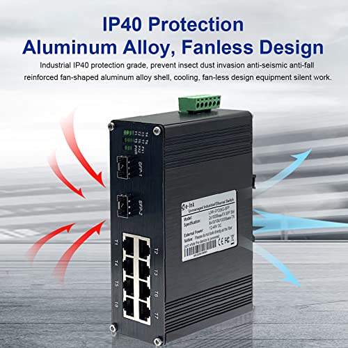 Image of Industrial 8 Port Gigabit Ethernet POE+ Switch DIN Rail Mount 8 Port RJ45 10 /100 /1000Mbps Unmanaged DIN-Rail POE Switch Hardened 10 Ports Ethernet Fiber POE Switch with 2 SFP Slots