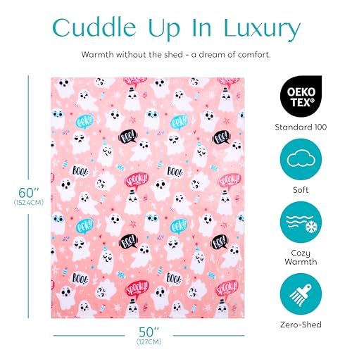 Halloween Throw Blanket - Soft Plush Pink Ghost Blanket - image 4