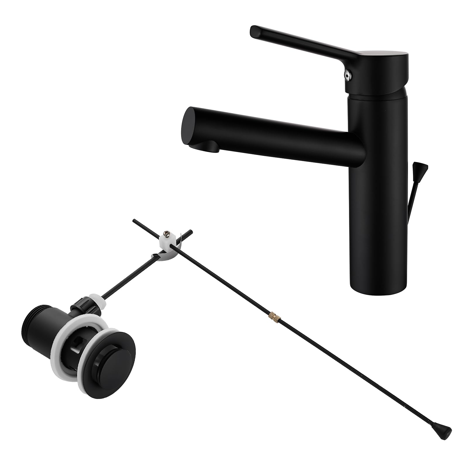KEOKBON Bathroom Basin Tap Black with Pull Rod, Brass Washbasin Mixer Tap, No Dirty Hands, Hot and Cold Water Faucet, with Push Pull Rod Lever Kit, Black Finish