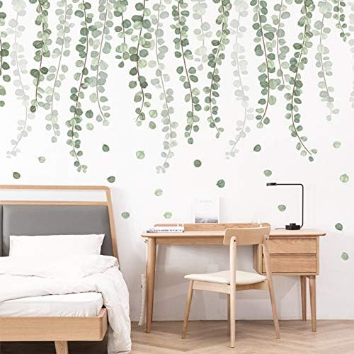 Hanging Green Vine Wall Decal Stickers for Bedroom Living Room, Removable Eucalyptus Green Plants Leaves Wall Art Mural Decor Home Nursery Office Decorations, 39" W X 21.7" H (A)