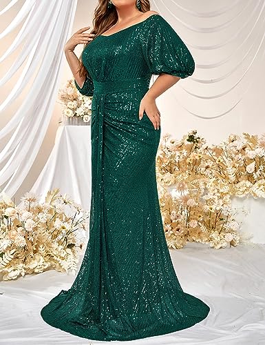 Image of Madam Uniq Women Plus Size Short Sleeve Sequin 1920s Dress Off Shoulder Maxi Formal Cocktail Wedding Party Evening Gown