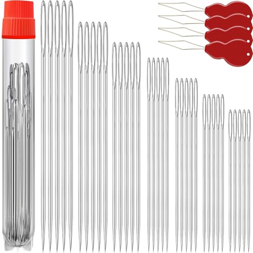 Image of 70 Pack Premium Large Eye Needles for Hand Sewing with 4 Needle Threaders, Assorted Sizes, Embroidery Needles for Hand Sewing, Sewing Needles Large Eye, Big Eye Needle