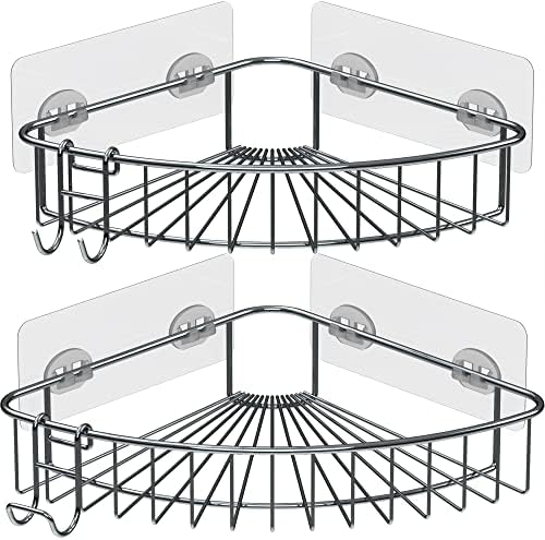 STARICH Shower Shelf for inside Shower, Shower Shelf Corner, Shower Corner Caddy, Adhesive Shower Caddy, Shower Wall Caddy, Stainless Steel Shower Caddy Suction No Drill Bathroom Storage 2 Pack Silver