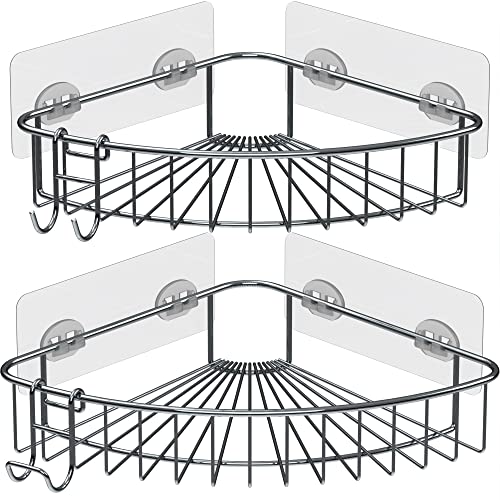 Jovware Shower Shelf for inside Shower, Shower Shelf Corner, Shower Corner Caddy, Adhesive Shower Caddy, Shower Wall Caddy, Stainless Steel Shower Caddy Suction No Drill 2 Pack Silver