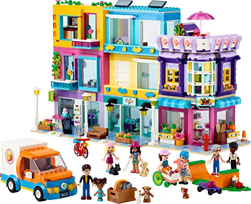 LEGO 41704 Friends L’Immeuble de La Grand-Rue, Maison de Poupée Heartlake City avec Café et Salon de Coiffure, 7 Mini-Poupées