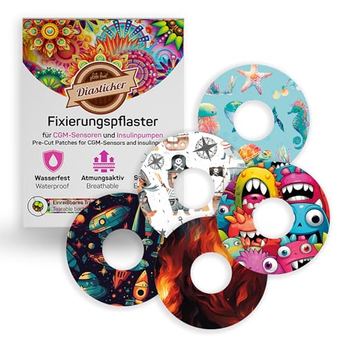 Diasticker | Motiv-Pflaster für Freestyle Libre 3 Sensor (10Stück Mix-Paket - PLAYTIME) | Wasserfest - Hautfreundlich - Atmungsaktiv - Starker Halt | Selbstklebende Fixierpflaster Sensor-Fixierung