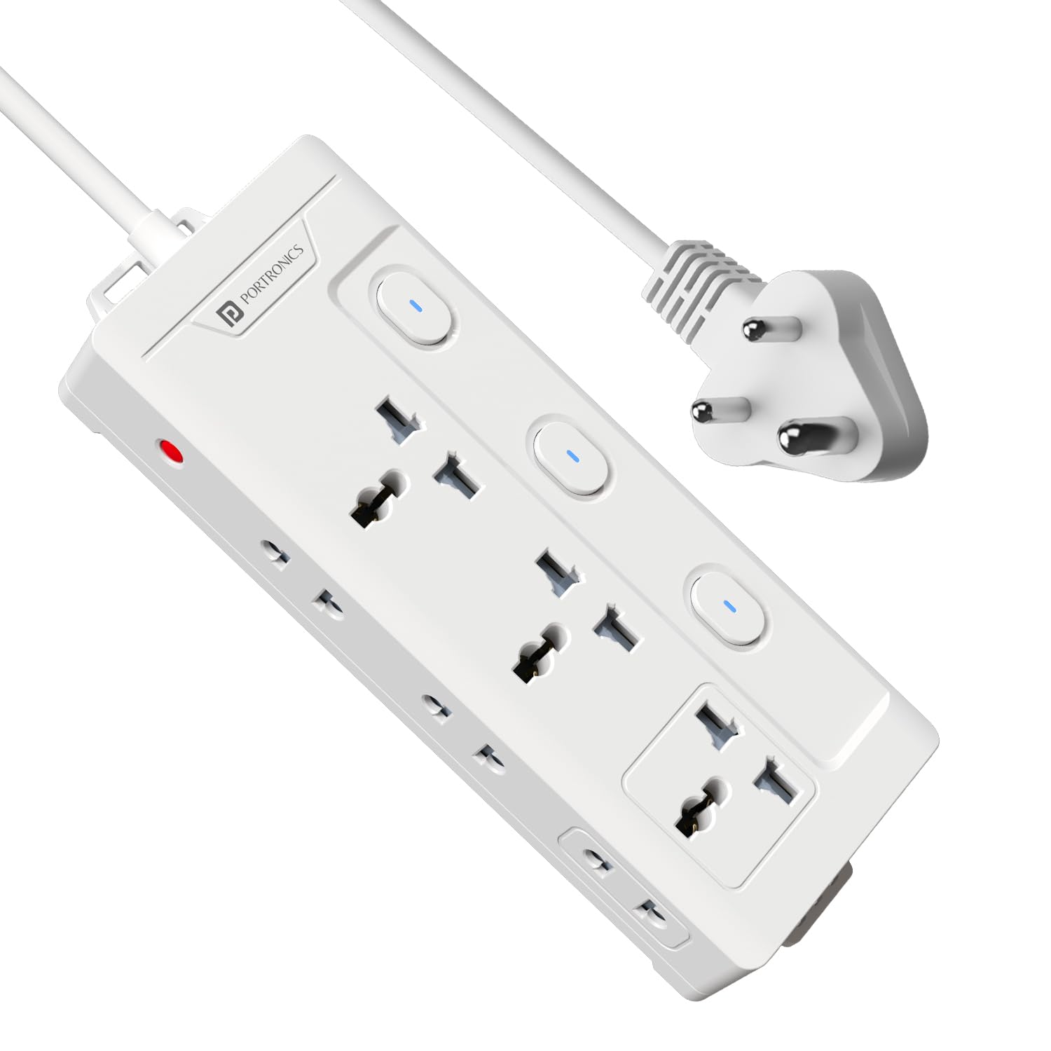 Portronics Power Plate 10 Pro, 6-in-1 Power Extender with 2500W Output, Universal Sockets x3, Side 2-Pin Sockets x3, Individual Switches with LED, 2M Long Cord, Overload Protection, Wall Mount Design-image-16