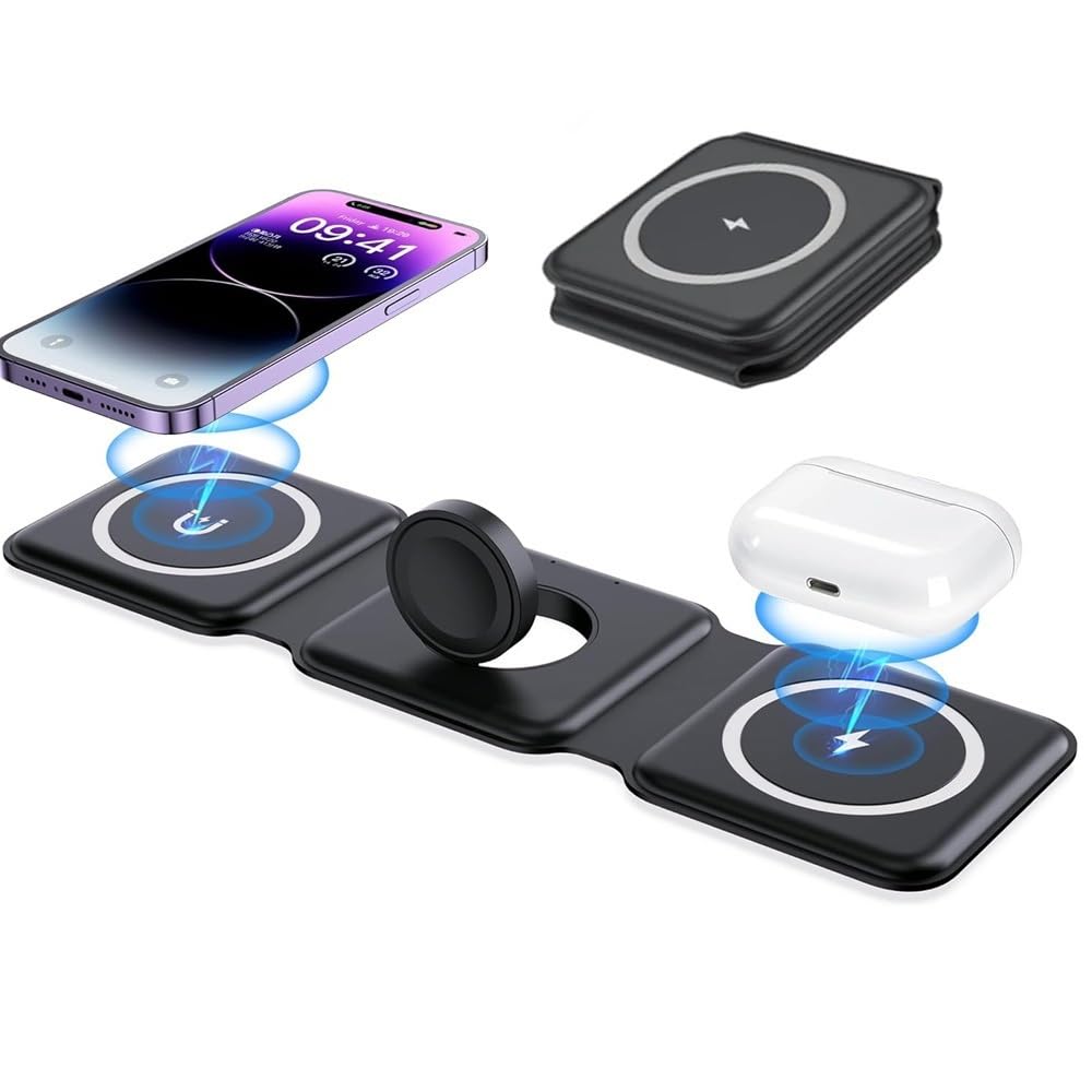 Station d'accueil de charge sans fil pliable 3 en 1 pour téléphone 15, 14, 13, 12Pro Max, iWatch - Station d'accueil de charge rapide sans fil (blanc avec câble)