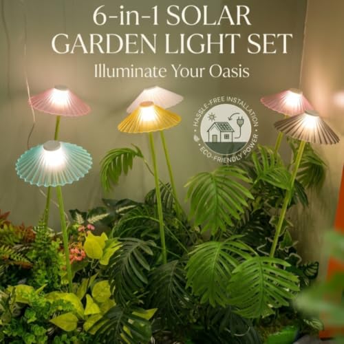Image of XERGY Solar Colorful Umbrella Design Garden Stake Lights, Waterproof Outdoor Decorative LED Lights, 1200mAh Battery, 8 Lighting Modes, Auto ON /Off Dusk to Dawn for Lawn & Pathway (Pack of 6)