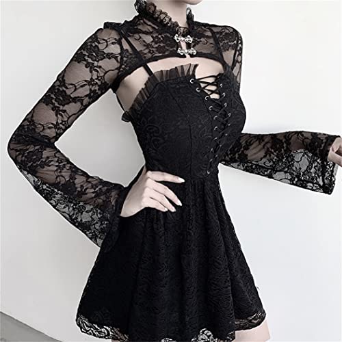 Image of Bolero Shrug Top Trad Goth Black Shawls and Wraps for Evening Dresses Short Cardigan