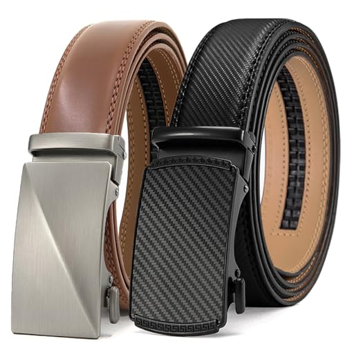 Ratchet Belts for Men 2 Pack Leather Dress Belt 1 3/8