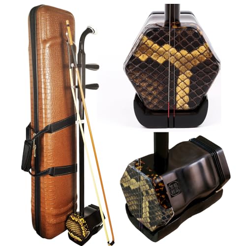 NICOHSINE Professional Black Sandalwood Erhu – Suzhou 2-String Chinese Violin Fiddle with 10 Grids Drum Skin, Learn DVD, Rosin, Clean Cloth, Bridge, and Hard Case