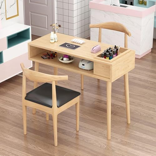 Modern Solid Wood Nail Table for Manicure Spa, Double Layer Nail Desk, Professional Salon Furniture, Durable Nail Station, Ideal for Beauty Salons and Home Use