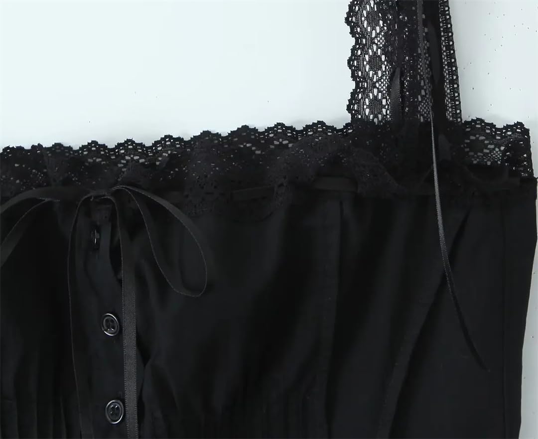 ERFMFKL Débardeur pour femme avec boutonnière en dentelle épissée Coupe ajustée Coton Vacances Haut court pour fêtes