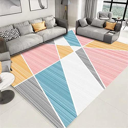 Grand tapis salon rose géométrique durable et qualitatif