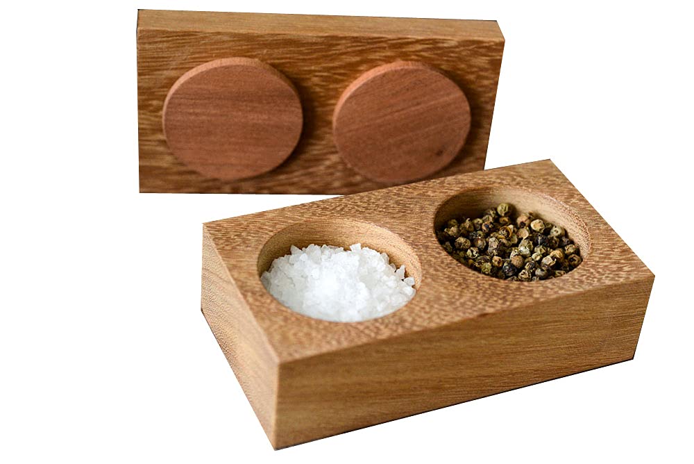 Hardwood Salt and Pepper Pinch pots with lid, handmade from repurposed