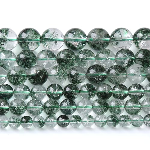 10MM 38PCS Natural Stone Dark Green Crystal Beads Ghost Quartz Loose Beads for Jewelry Making DIY Bracelet