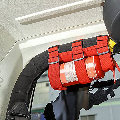 Adjustable Roll Bar Fire Extinguisher Mount Holder 3 lb for Jeep Wrangler Unlimited CJ YJ LJ TJ JK JKU JL JLU 4XE,Red