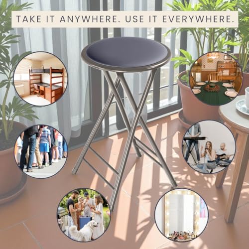 Image of Lavish Home Folding Stool with Padded Backless Seat, Gray, 24 Inch | Counter Height Bar Stools with 225lb Capacity, Portable Indoor & Outdoor, Extra Seat for Kitchen, Rec Room or Camping