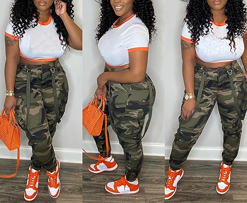Vakkest Womens Camo Cargo Pants Army Fatigue Jogger Camouflage High Waist Trouser Clubwear Y2K Sweatpants with Belt2