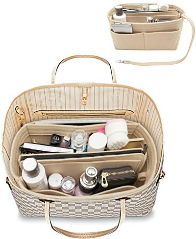 Purse Organizer, Multi-Pocket Felt Handbag Organizer, Purse Insert Organizer with zipper, Handbag & Tote Shaper
