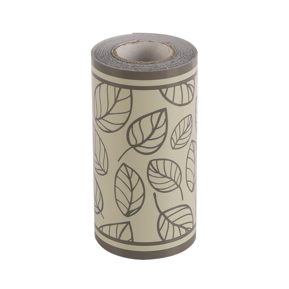 Laroal Gray Leaves PVC Self-Adhesive Wallpaper Wall Border Waterproof Stickers for Bathroom Kitchen Decorative Trim 10 Meters Durable Removable Decor