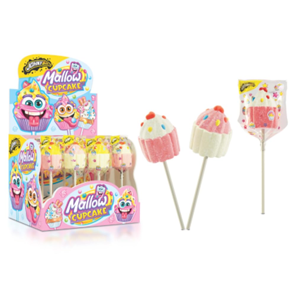 JohnyBee Mallow Cup Cake Morbidi Marshmallow Gusto Tutti Frutti Espositore da 16 Spiedini - 560g