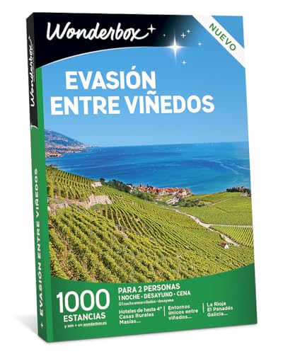WONDERBOX - Caja Regalo - Evasión Entre viñedos - 1000 estancias en España y Europa - 1 Noche + Desayuno + Cena o 1 Noche Entre Viñedos + Desayuno para 2 Personas - Reglao para Ella, para él, Parejas