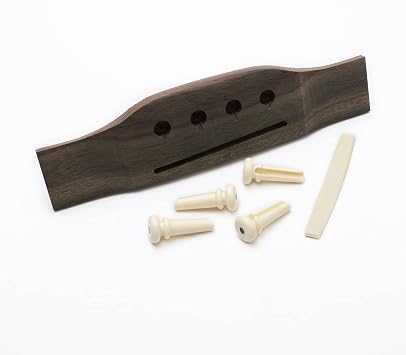 4 String Rosewood Guitar Bridge Ukulele Replacement Parts, Rosewood Bridge with Plastic Nut - 172mm Bridge Length, 4 Guitar String Pins
