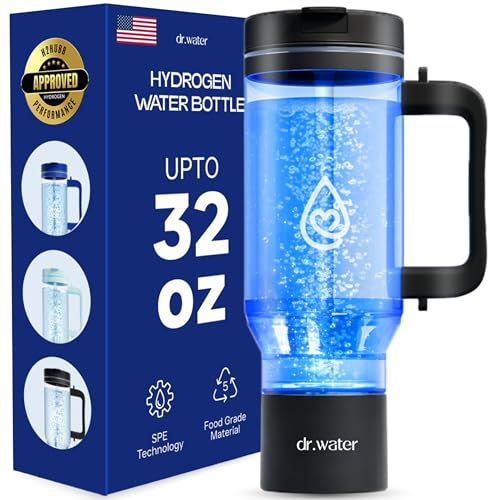 Hydrogen Water Bottle 32 Oz – Portable BPA Free Generator Tumbler with SPE/PEM Technology | Large Hydrogen Flask for Daily Hydration & Energy | H2 Infused Drinking Bottle Black by Dr Water