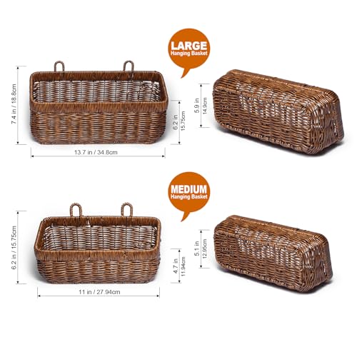 FRONDENT 2 Piezas Cesta Para Colgar En La Pared,Estantes Para Fruta,Cesta Para Cebollas y Patatas Con Ganchos,Canasta De Almacenamiento De Mimbre,Para La Organización Del Hogar(Marrón-Grande) - imagen 6