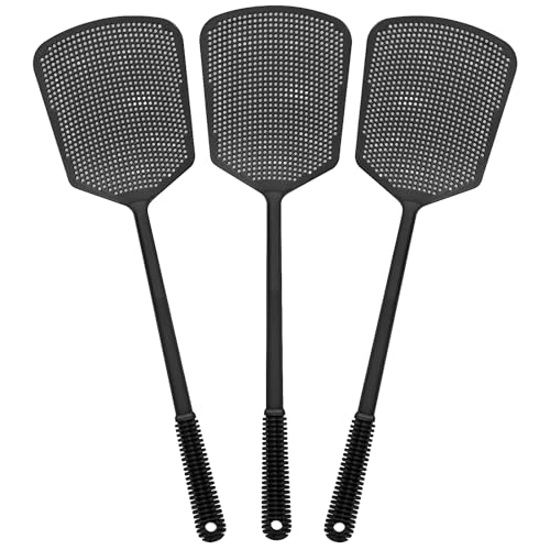 Fly Swatters-Begonia Flexible Heavy Duty Thick Fly Swatters with Bigger Paddle, Black 3 Pack