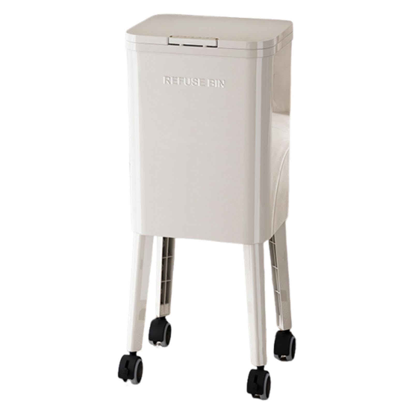 Qianly Basurero Alto de Cocina con Tapa de Presión, 68,5 cm Cubo de Basura Estrecho con Ruedas Giratorias Recipiente Interior Extraíble Y Patas Elevadas Adecuado para Espacios Pequeños, Blanco