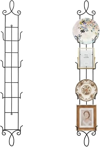 HOHIYA 42 Inch Wall Plate Display Rack 2 Pack, 4 Tier Metal Holder for Collectible Plates, Frames and Artwork Black HOHIYA 42 Inch Wall Plate Display Rack 2 Pack, 4 Tier Metal Holder for Collectible Plates, Frames and Artwork Black