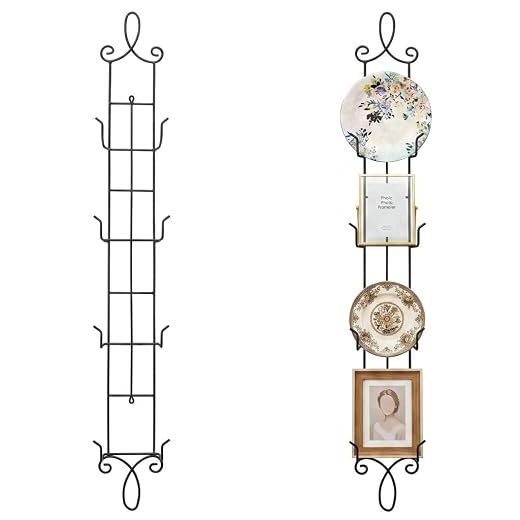 HOHIYA 42" Wall Plate Display Rack 2 Pack 4 Tier Metal Holder Black | Wall-mounted display rack organizes collectible plates artwork and frame while saving space with elegant vertical storage
