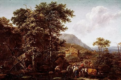 Cuadro de pintura sobre lienzo clásica de paisajes y animales de 60x90cm para salón