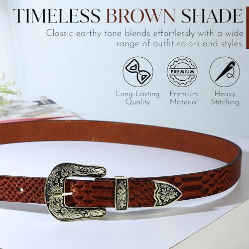 Image of 25mm Genuine Leather Waist Belt for Women - Fancy Vintage Buckle Belt For Jeans | Stylish Adjustable Party Belt For Ladies /Girls /Women | Waist Size 28-44 Inches