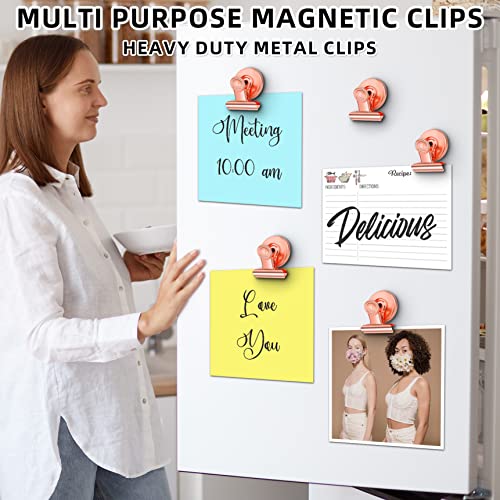 Grtard 12 Pack Magnetic Clips Heavy Duty, Magnet Clips for Fridge, Refrigerator Magnets with Clip, No-Scratch Strong Magnetic Clip Display Paper Fasteners on Home& Office& Teaching (Rose Gold)