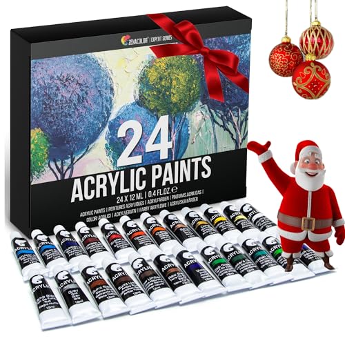 Zenacolor - Set 24 Tube 12mL de Peinture Acrylique - Kit de Peintures Acryliques Débutant ou Professionnel
