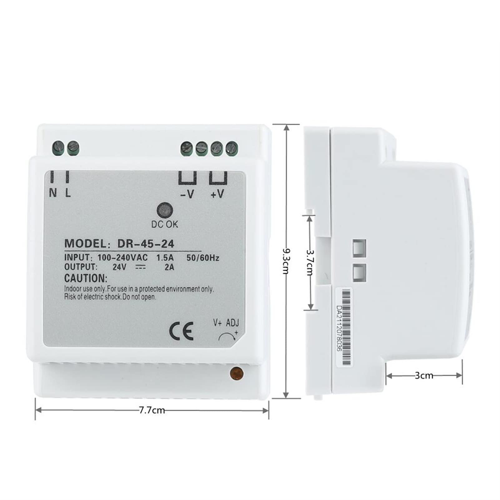 KLVN 1 STÜCKE DR-45-24 Einzelausgang DIN-Schienen-Netzteil 24 V Spannungswandler LED-Anzeige 45 W