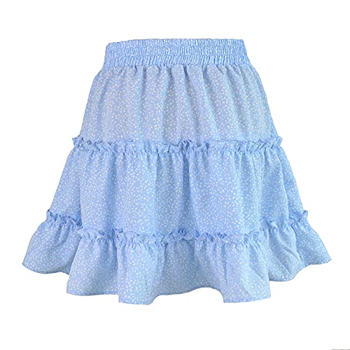AMhomely Women Summer Casual Bohe High Waist Ruffled Floral Print Beach Short Skirt Sale UK Size Lovely Dresses Blue steampunk buy now online